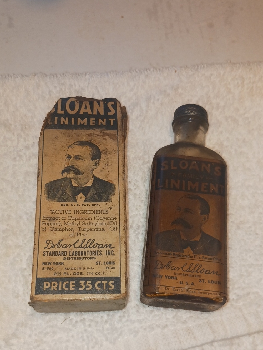 Antique Sloan's Liniment Bottle with Original Box & Label - Vintage Apothacary